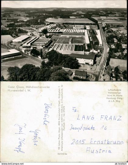 Ansichtskarte Harsewinkel Gebr. Claas Mähdräscherwerke Luftbild 1959
