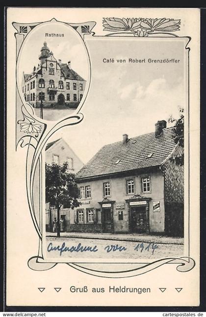 AK Heldrungen, Café von Robert Grenzdörffer, Rathaus