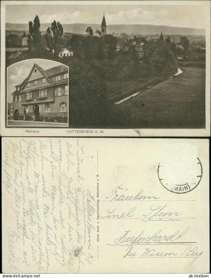 Ansichtskarte Hattersheim am Main 2 Bild: Stadtpartie und Rathaus 1928