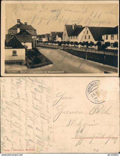 Ansichtskarte Viernheim Ernst Ludwigstrasse, Bahnhof 1932