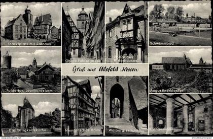 CPA Alsfeld im Vogelsbergkreis, Stadtansichten, Marktplatz, Rathaus, Schwimmbad, Kloster