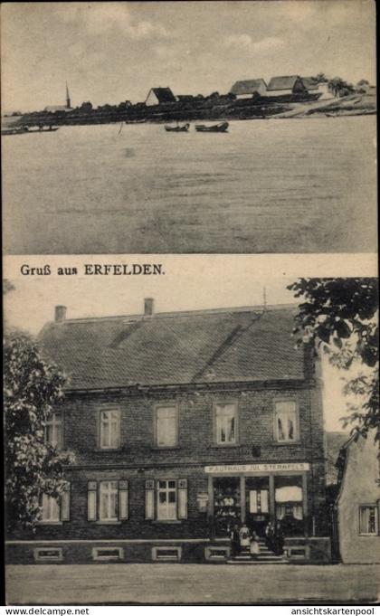 CPA Erfelden Riedstadt Hessen, Kaufhaus Jul. Sternfels, Wasserpartie