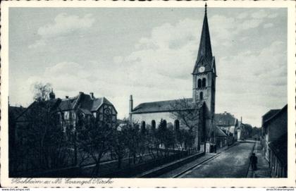 CPA Hochheim am Main, Hochheim a. M., Evangelische Kirche, Straße, Bäume, keine Personen