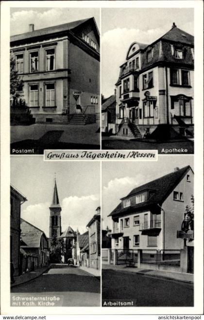 CPA Jügesheim Rodgau in Hessen, Postamt, Apotheke, Arbeitsamt, Kirche