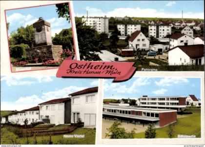 CPA Ostheim Nidderau in Hessen, Panorama, Ehrenmal, Neues Viertel, Schulpartie