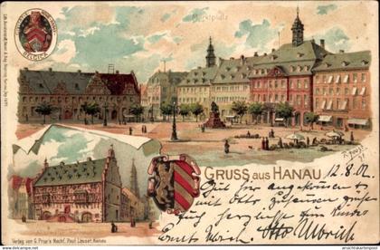 Gaufré Blason Artiste Lithographie Joost, R., Hanau Main Kinzig Kreis, Rathaus, Marktplatz