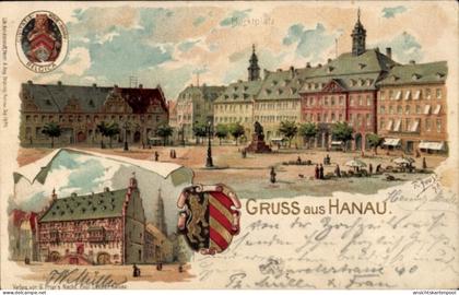 Gaufré Blason Artiste Lithographie Joost, R., Hanau Main Kinzig Kreis, Rathaus, Marktplatz