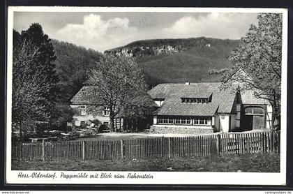 AK Hessisch Oldendorf, Pappmühle mit Blick zum Hohenstein