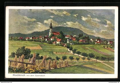 AK Hochkirch, Teilansicht mit Kirche und dem Czorneboh