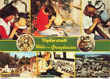 Hoehr-Grenzhausen Toepferstadt Kerammalerin Toepfer Grenzau mit Burgruine Zinngi