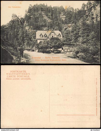 Hohnstein Sächs. Schweiz Polenztal  Hotel, Restaurant Waltersdorfer Mühle 1913