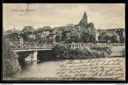 AK Hünfeld, Ortsansicht mit Brücke und Fluss