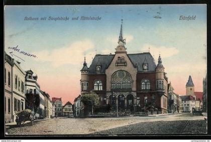 AK Hünfeld, Rathaus mit Hauptstrasse und Mittelstrasse