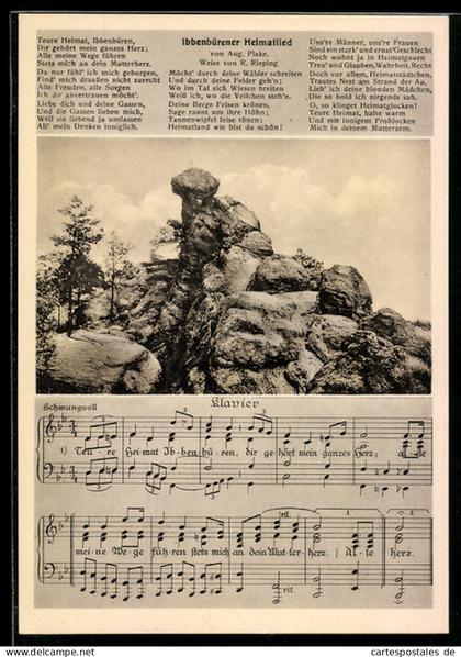 AK Ibbenbüren i. W., Dörenther Klippen, Felsenpartie, Heimatlied, Notenblatt