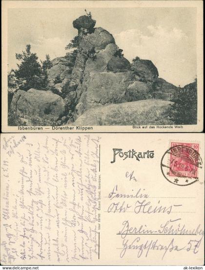 Ansichtskarte Ibbenbüren Dörenther Klippen Blick auf das Hockende Weib 1919