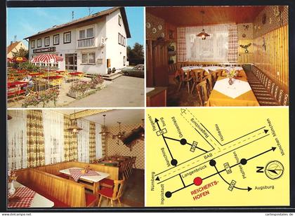 AK Reichertshofen /Obb., Gasthof Schnitzelwirt, Innenansichten, Stadtplan mit Langenbrück, Ingolstadt und Geisenfeld