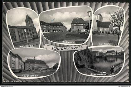 AK Jülich /Rhld., Kath. Kirche, Krankenhaus, Marktplatz