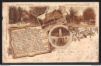 Lithographie Königslutter, Gasthaus Tetzelstein, Herzogliche Oberförsterei Gross-Rohde, Tetzel-Denkmäler