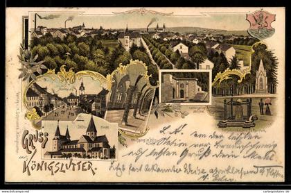 Lithographie Königslutter, Marktplatz, Stiftskirche, Tetzeldenkmal & Tetzelstein