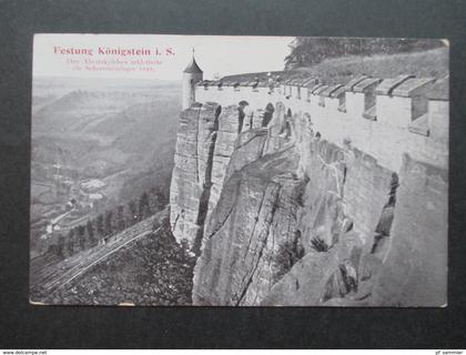 AK Festung Königstein i. S. Den Abratzkyfelsen erkletterte ein Schornsteinfeger 1848. Stempel: Festung Königstein