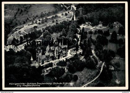 ALTE POSTKARTE KÖNIGSWINTER SCHLOSS DRACHENBURG SCHULE ST. MICHAEL FLIEGERAUFNAHME FREIGEGEBEN R.L.M. Ansichtskarte cpa