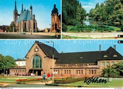 Koethen Anhalt Marktplatz mit St Jakobskirche Rathaus Hubertusteich Bahnhof