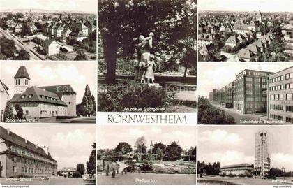 Kornwestheim Stadtpanorama Johanneskirche Schule Stadtgarten Skulpturen Schuhfab