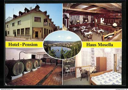 AK Kröv /Mosel, Ortsansicht und vier Ansichten von Hotel-Pension Haus Mosella