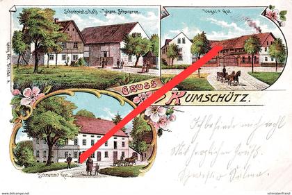 Litho AK Gruß Kumschütz Gasthof Vogel Schramm s Gut a Kubschütz Drehsa Canitz Baschütz Wurschen Hochkirch Löbau Bautzen