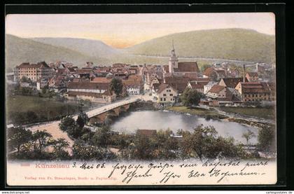 AK Künzelsau, Ortsansicht hinter Brücke