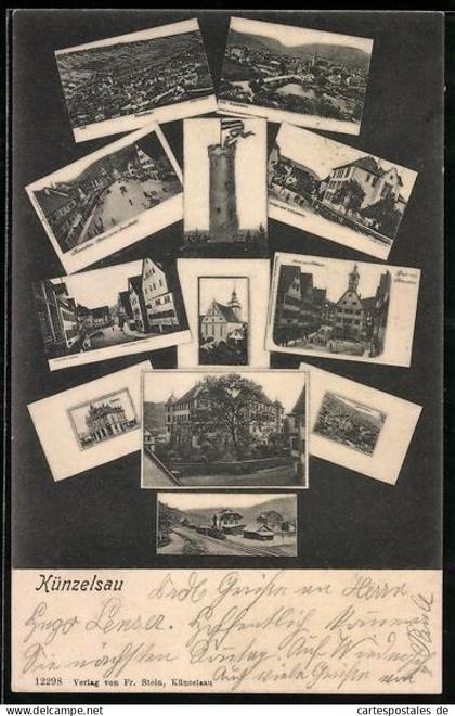 AK Künzelsau, Rathaus, Bahnhof, Postamt, Obere Stadt