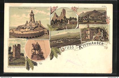 Lithographie Kyffhäuser, Kaiser-Wilhelm-Denkmal, Kyffhäuser, Reiterstandbild
