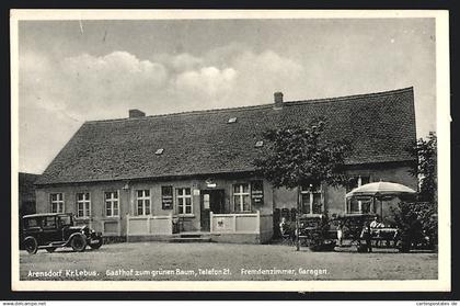 AK Arensdorf /Lebus, Gasthof zum grünen Baum mit Besuchern