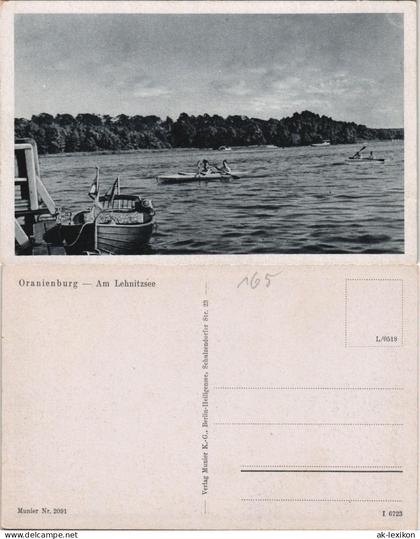 Ansichtskarte Lehnitz-Oranienburg Anlegestelle, Motorboot, Ruderer 1940