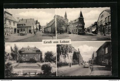 AK Lohne, Ortspartie mit Blick auf Kirche, Strassenpartie