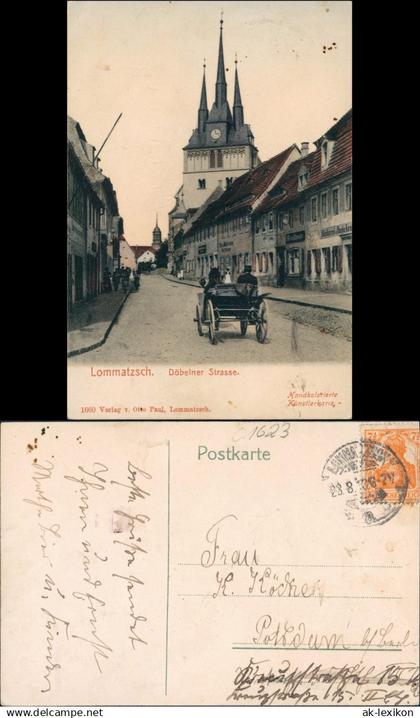Lommatzsch Döbelner Straße, Bckerei - Kutsche Handcoloriert 1907