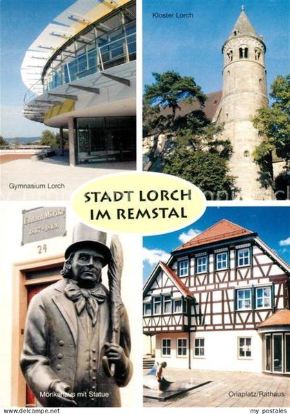 Lorch Wuerttemberg Gymnasium Kloster Lorch Moerikehaus mit Statue Oriaplatz Rath