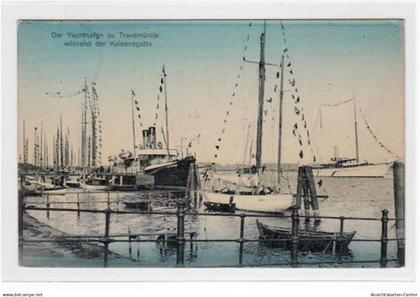 39070999 - Luebeck Travemuende mit Yachthafen waehrend der Kaiserregatta gelaufen, 1913. Leichter Stempeldurchdruck, so