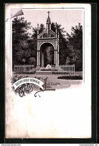Lithographie Lützen, Gustav Adolf-Denkmal