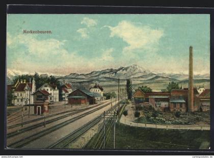 AK Meckenbeuren, Ortspartie mit Bahngleis