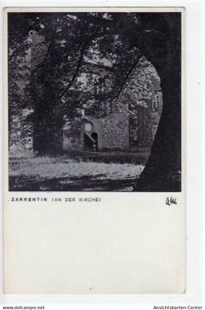 39014640 - Zarrentin mit Partie an der Kirche gelaufen von 1934. Leichter Stempeldurchdruck, leichter Bug oben in der M