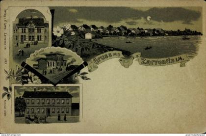Clair de lune Lithographie Zarrentin am Schaalsee, Gesamtansicht, Postamt, Bahnhof, Gasthaus Stadt Hamburg