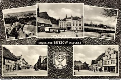 CPA Bützow in Mecklenburg, Platz der Freiheit mit Rathaus, An der Warnow, Wilhelm-Pieck-Straße
