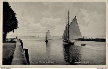 CPA Wieck Eldena Greifswald, Hafenausfahrt, Segelboote