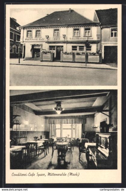 AK Mittenwalde, Conditorei-Cafe Sparr, Innen & Aussenansicht