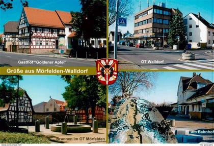 Moerfelden-Walldorf Gasthof-Goldener-Apfel Brunnen Bahnhof Fachwerkhaus Wappen M