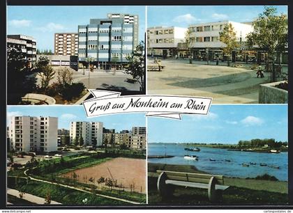 AK Monheim am Rhein, Wohnblöcke, Fussgängerzone, Flusspartie