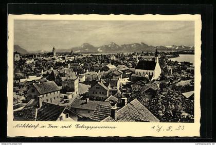 AK Mühldorf a. Inn, Ortsansicht mit Gebirgspanorama