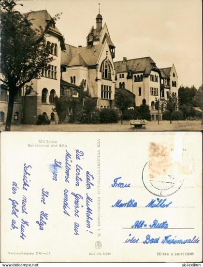 Ansichtskarte Müllrose Sanatorium der SVA 1957
