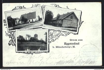 AK Eggersdorf / Müncheberg, Gasthof und Postagentur Saarmann, Schule